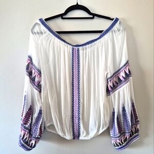 Free People Off-Shouldrr Embroidered Top